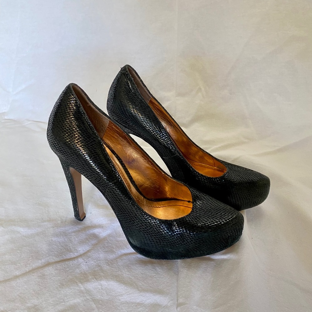 BCBG faux snakeskin heels